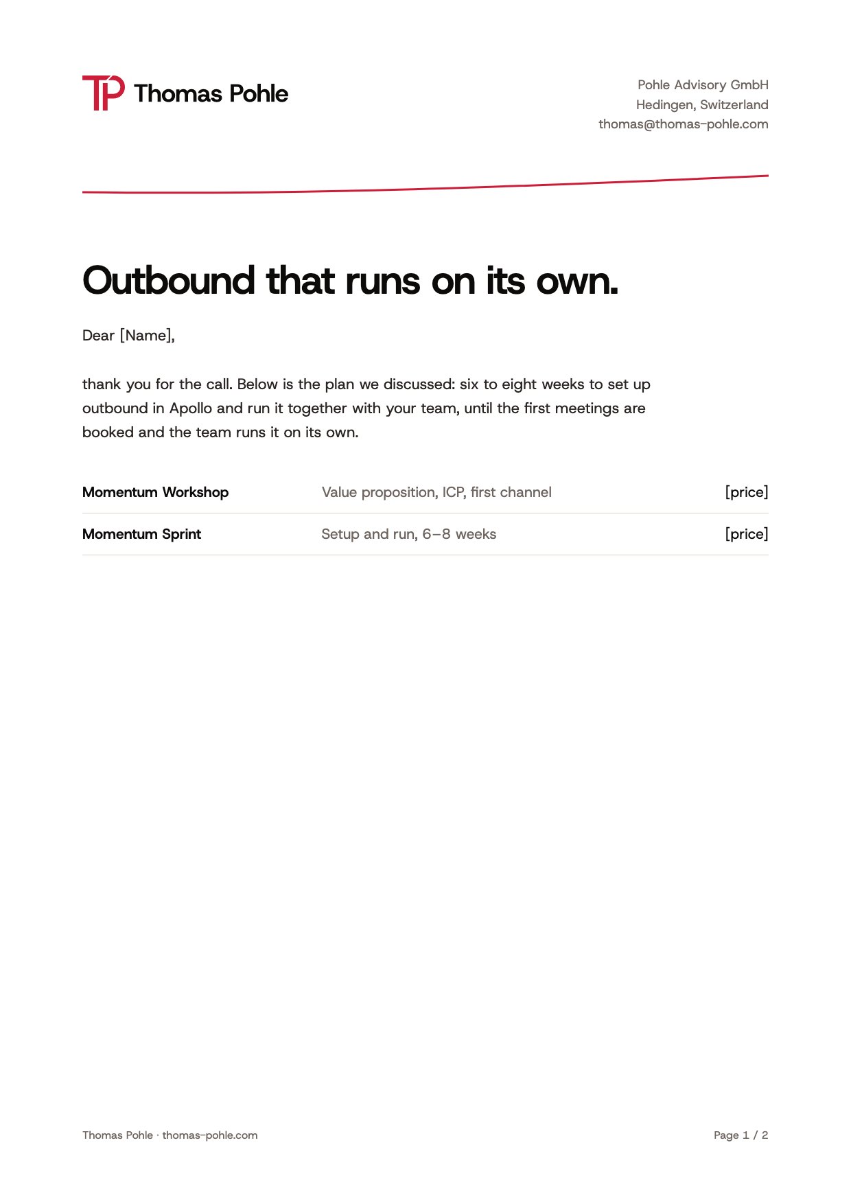 Letterhead and offer page